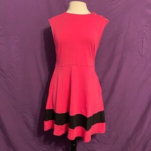 New York & Company Hot Pink Sleeveless Dress with Black Hem Band. Size M.